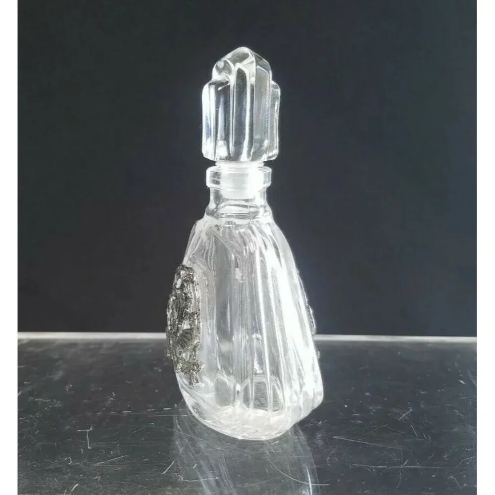 Vintage Crystal VCA Empty Bottle W/ Pewter Bird/Floral Design Made in France